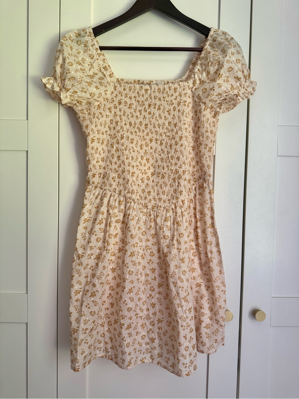NWT ONLY Onleril Floral Smocked Puff Sleeve Cotton Dress Size Large